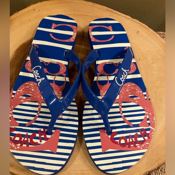 Coach Kali Jelly/Popular Nautical Striped Flip‎ Flops Size 8 New - Picture 2 of 4